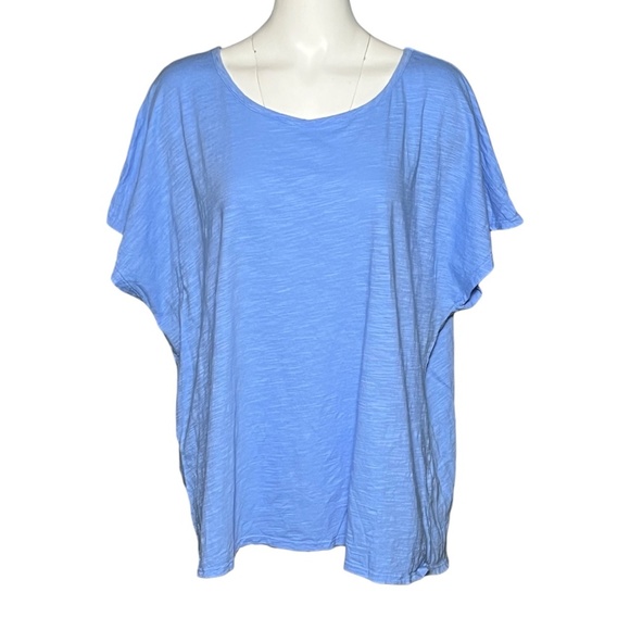 Fresh Produce Cotton Slub Tee Blue Oversized Scoop Neck Boxy T-Shirt One Size - Picture 7 of 10